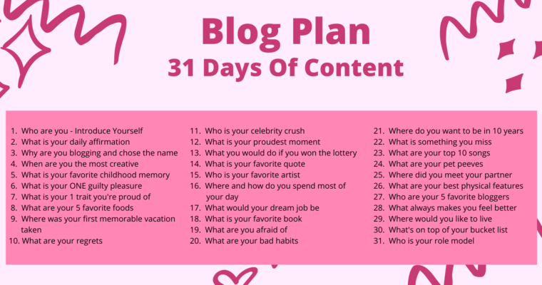 Blog Planning – 31 Days Of Content