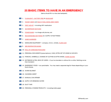 20 basic items in your emergency kit
