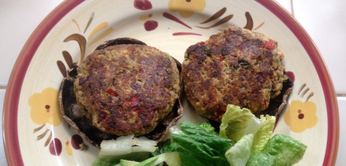 salmon burgers over portabello mushrooms