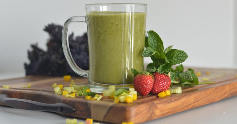 Matcha Green Tea Energy Smoothie with Mango and Strawberries