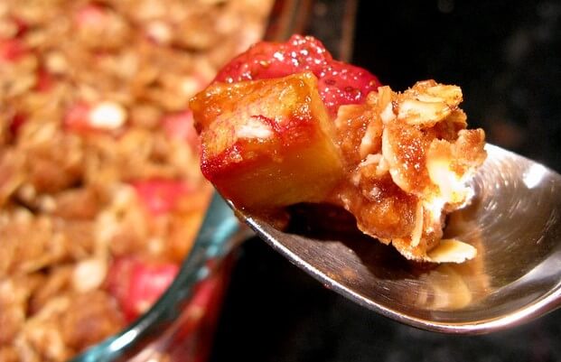 Easy Rhubarb Crisp Recipe with Ingredients Straight from the Garden