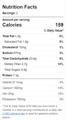 oatmeal nutrition and calorie count