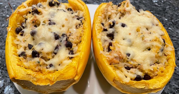 Spaghetti Squash Boats with Black Beans and Couscous