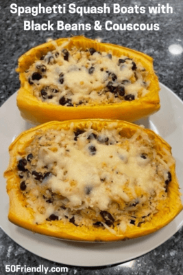 spaghetti squash boats with black beans and couscous