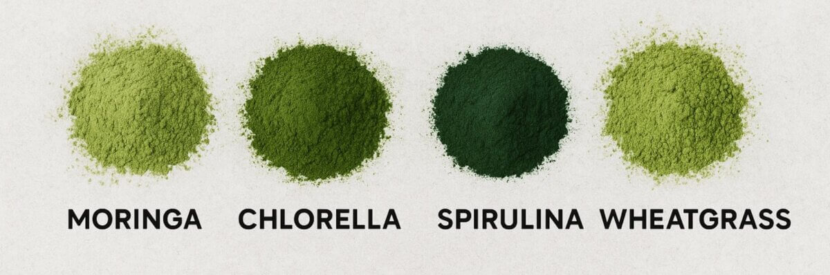 Superfood Health: Wheatgrass, Spirulina, Chlorella, and Moringa