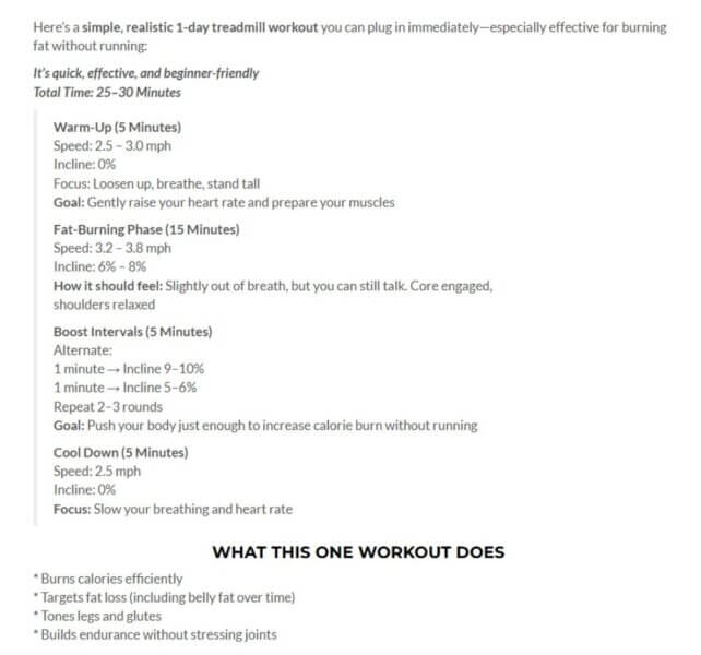 sample 1 day treadmill workout
